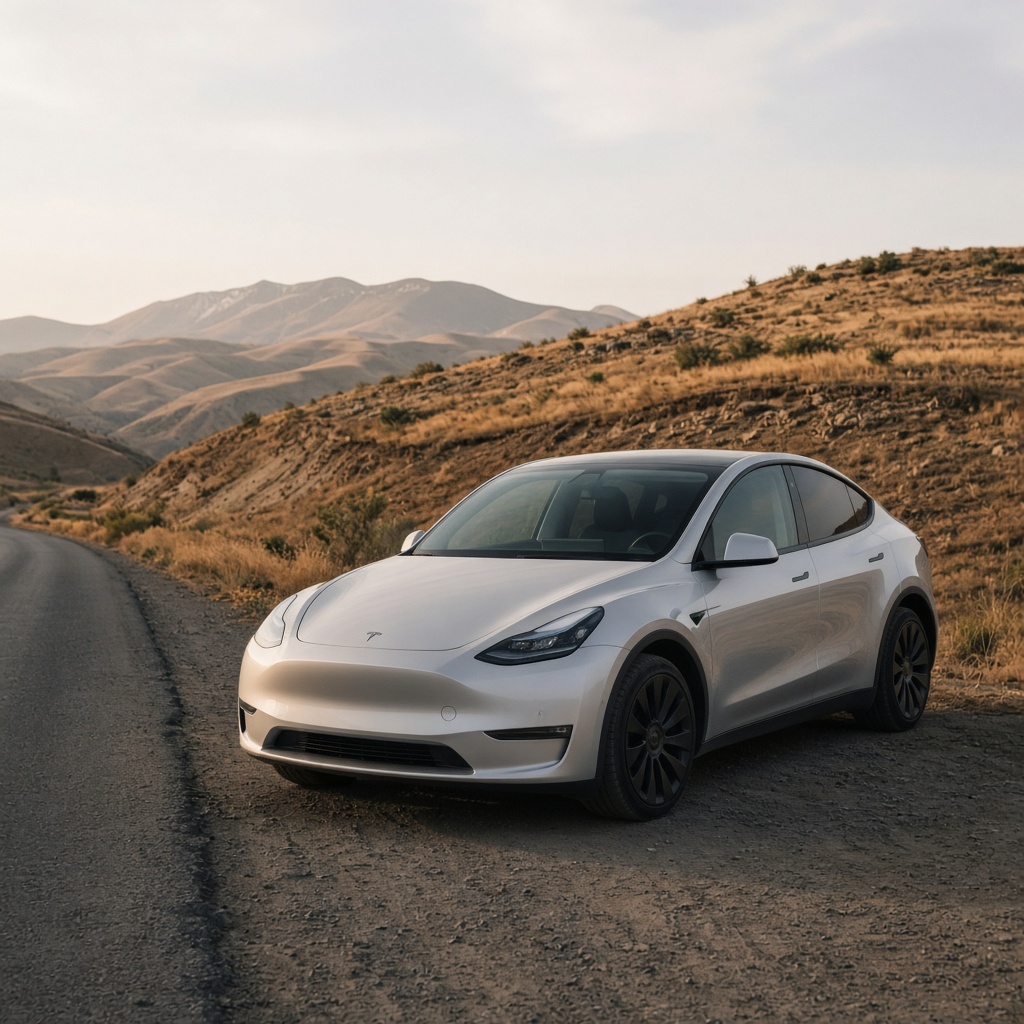 Белая Tesla Model Y для туров из Гюмри